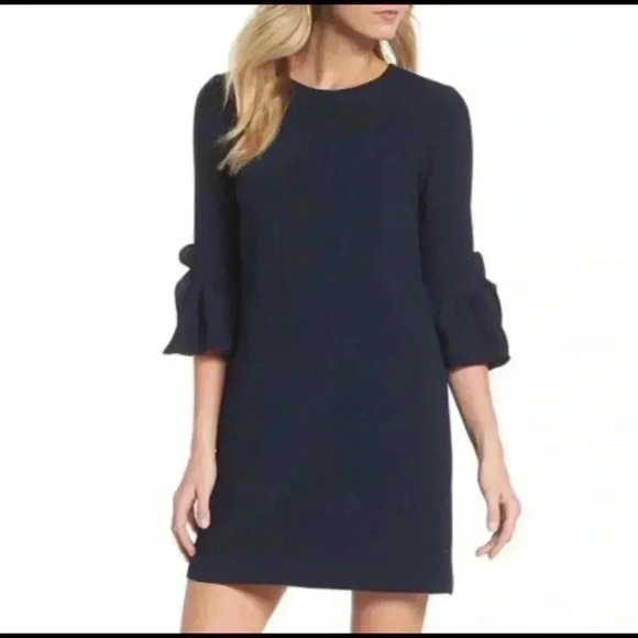 🆕Nanette Lepore Elegant Dark Navy Bell Sleeve Dress 6🆕 - Picture 1 of 10